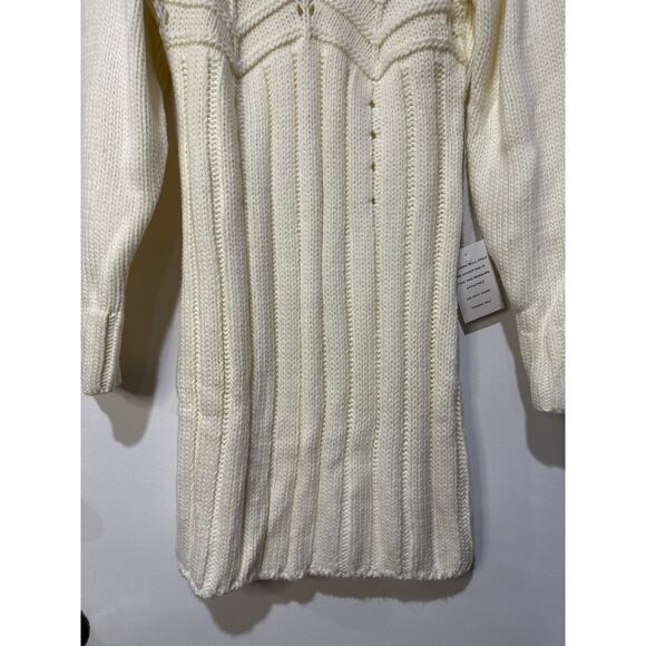 For Love & Lemons Jules Sweater Dress Cream Plus Size 1X NWT Ribbed Knit Fitted - Picture 6 of 16